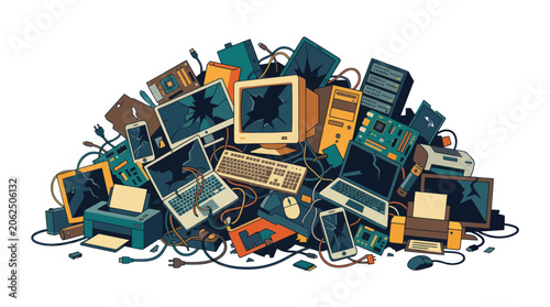 Canvas-taulu A large pile of broken electronic devices and computer equipment