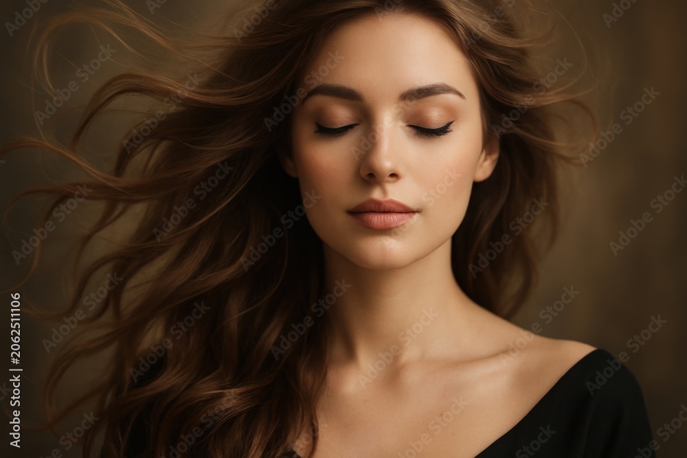 Fototapeta premium Serene woman with flowing hair