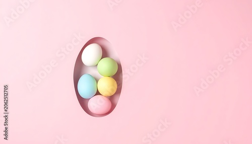 Colorful Easter eggs in pink background.
