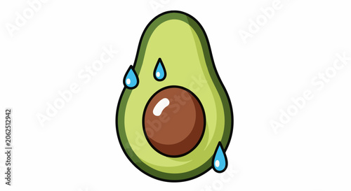 A cartoon avocado with water droplets, appearing to be sweating