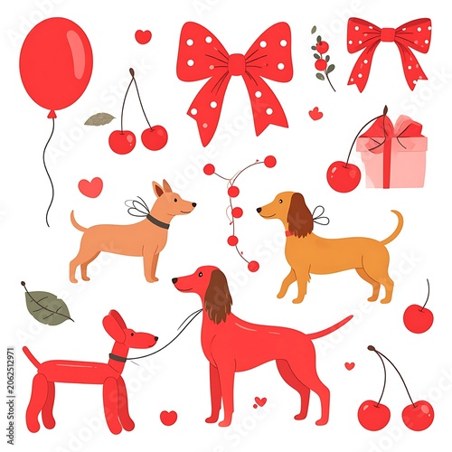 Dachshunds and bows festive holiday scene.