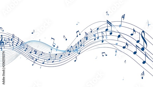 Musical notes and staff flowing wave.