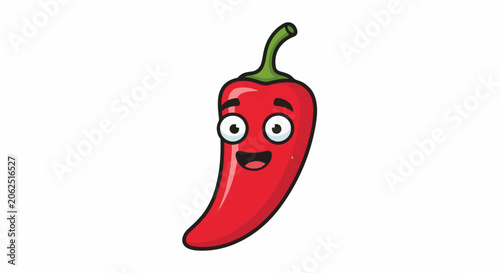 A cheerful cartoon red chili pepper with large, round eyes and an open mouth