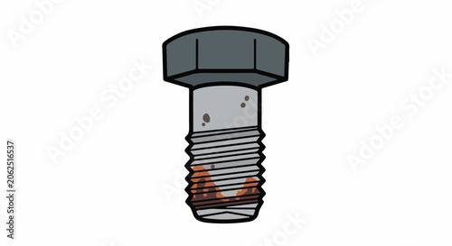 A close-up illustration of a hexagon-headed bolt with visible rust spots on its shank