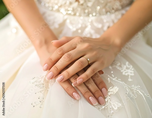 Woman's hands in wedding dress