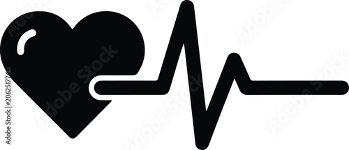 Silhouette vector heart with a pulse line medical health symbol design