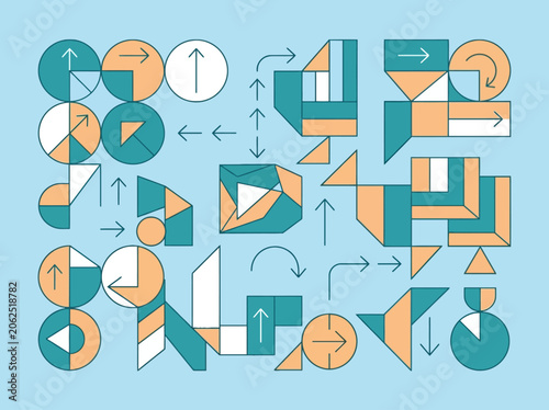 Abstract geometric pattern with arrows on a blue background