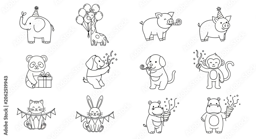Obraz premium Celebration themed animal icons with party accessories.