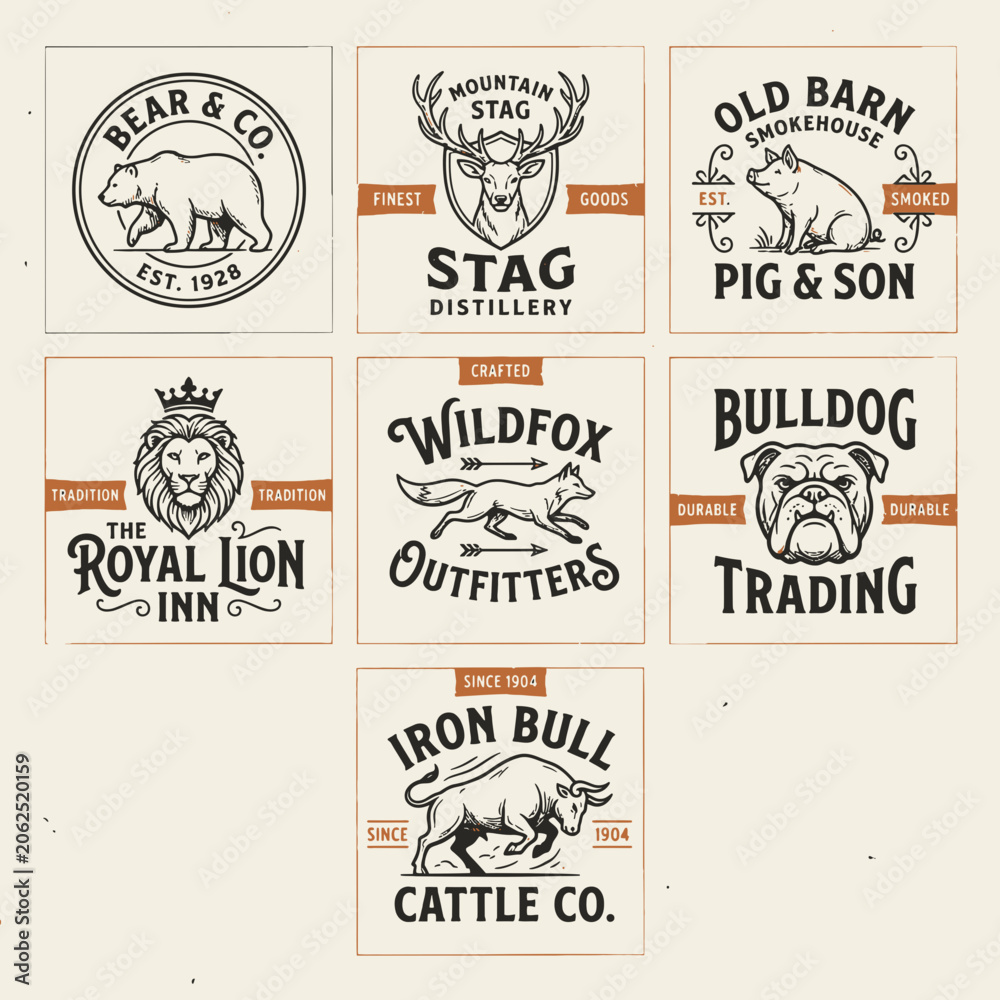 Obraz premium Set of vintage animal brewery and distillery logo templates.