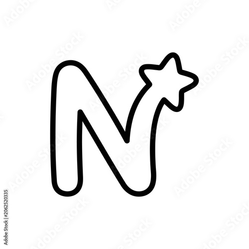 A simple hand drawn letter N with a small star icon