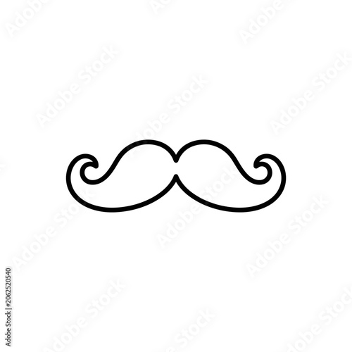 A simple black line drawing of a classic curly mustache icon