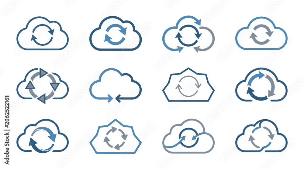 Obraz premium Cloud data sync icons set.