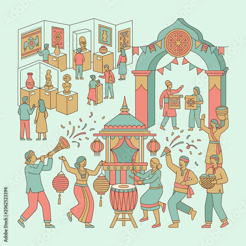 People celebrate cultural heritage at a vibrant folk festival
