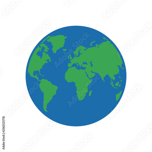 A simple flat illustration of the blue and green planet earth