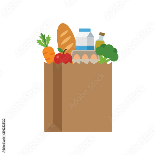 A brown paper bag filled with fresh grocery items