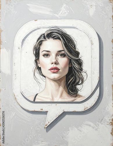 Woman's portrait in a speech bubble
