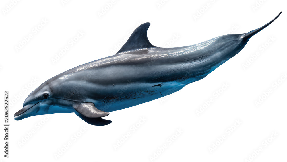 Fototapeta premium Gray dolphin swimming underwater with blue water