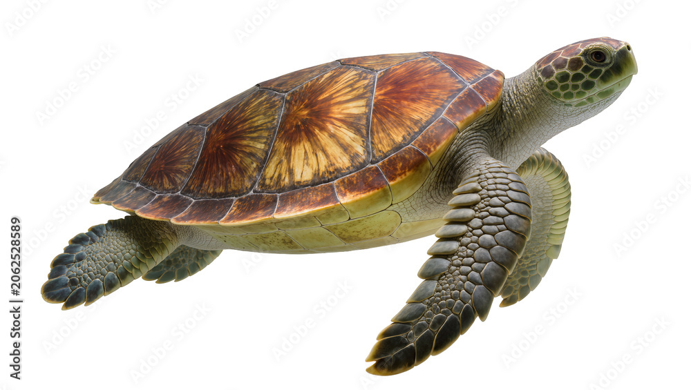Obraz premium Green sea turtle swimming with patterned shell and scaly skin