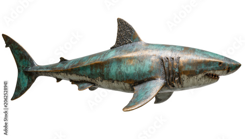 Obraz na plátně Bronze shark sculpture with verdigris patina