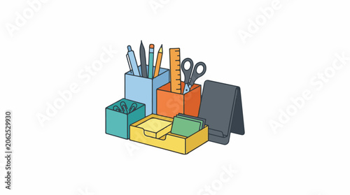 Colorful illustration of office supplies