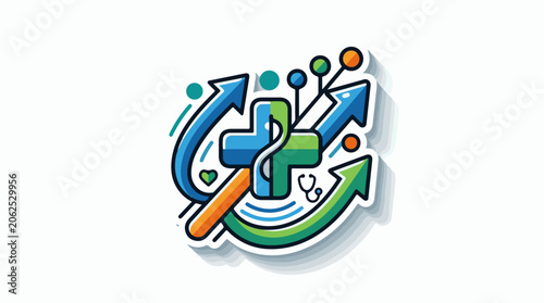 Colorful medical symbol with arrows and stethoscope in a circular motion