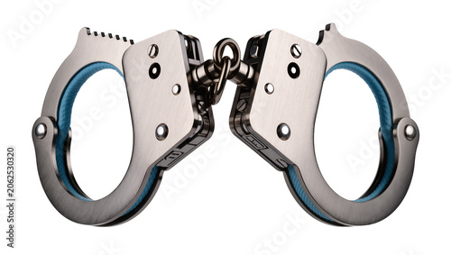 Obraz na plátne Metal Handcuffs with Blue Padded Interior and Chain Link