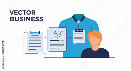 Graphic illustration of business concept with person and documents