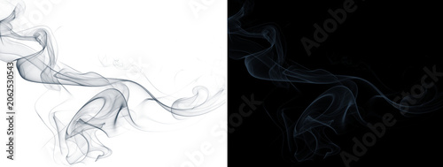 Glowing Blue Gray Wavy Smoke Waves Ink Swirl Abstract on White and Black Dual Background