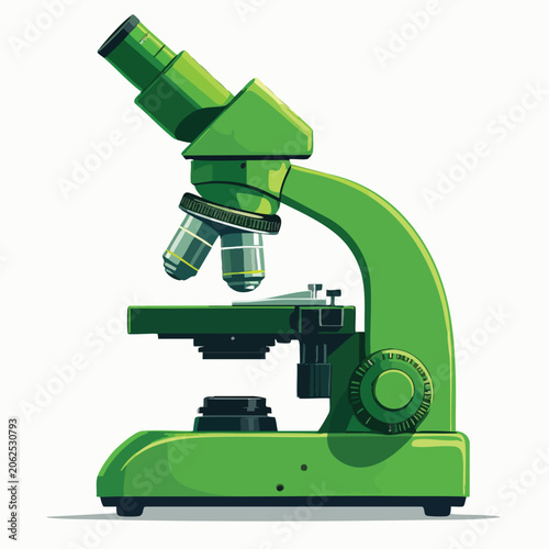 A vibrant green scientific laboratory microscope isolated on a clean white background.