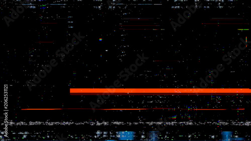 RGB digital glitch texture with horizontal noise and signal distortion on black background