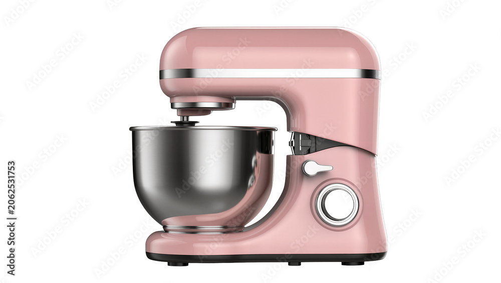 Fototapeta premium Pink stand mixer with stainless steel bowl and chrome accents