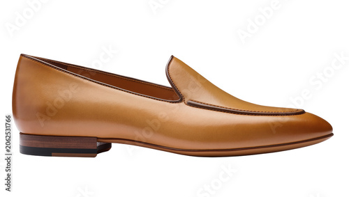 Bild auf Leinwand Brown leather loafer shoe with dark brown trim and stacked heel