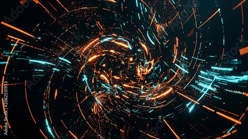 Digital data streams composing a swirling vortex on a dark plane showing futuristic information processing and cyberspace.