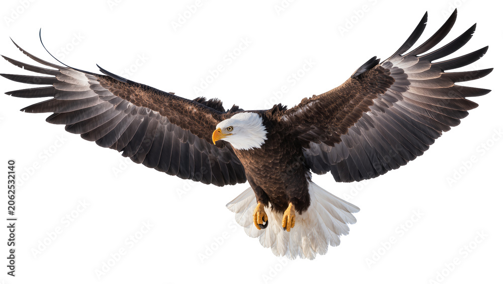 Obraz premium Bald eagle with wings spread wide in flight