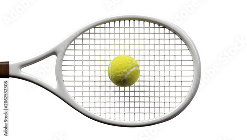 Tennis racket with yellow ball on strings