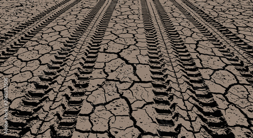 Cracked Earth Tire Tracks - Drought and Agriculture Concept