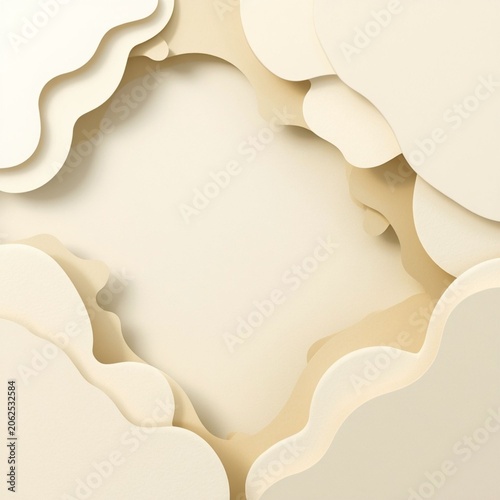 Abstract layered paper cut background with soft shadows and organic wavy shapes