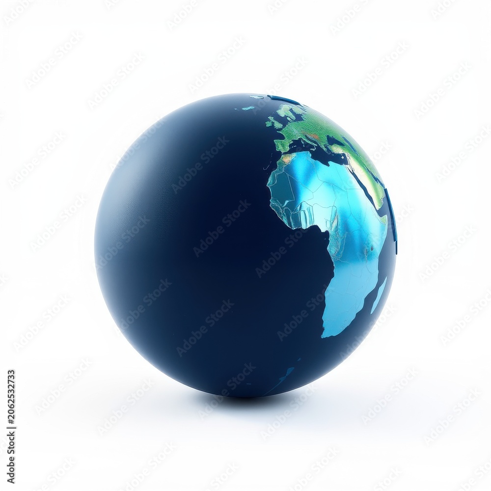 Fototapeta premium Blue planet Earth shown. Continents visible, oceans dominate surface. Realistic rendering, white background provides contrast. Global view.