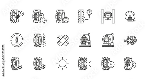 Car Tire Icons Set: Repair, Maintenance, Service, and Seasons