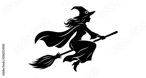 Obraz na plátne Elegant Flying Witch Silhouette Halloween Vector Design for Seasonal Decorations
