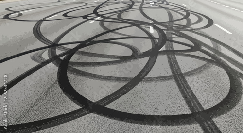 Tire Tracks on Asphalt Road