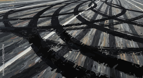 Car Tire Tracks on Asphalt Road