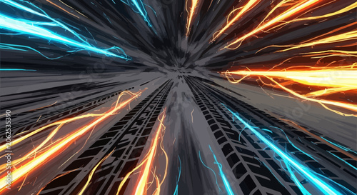 Abstract Speed Abstract Glowing Lines on Tire Tracks Vortex Tunnel Background