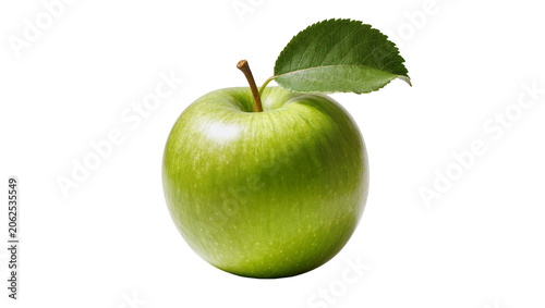Schilderij op canvas Green apple with stem and leaf
