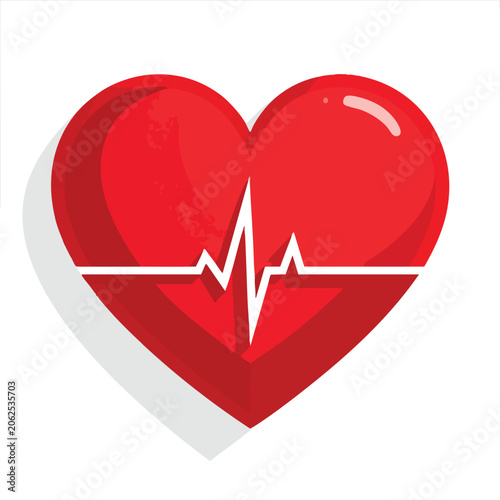 Red heart shape icon with a white electrocardiogram pulse line illustration.
