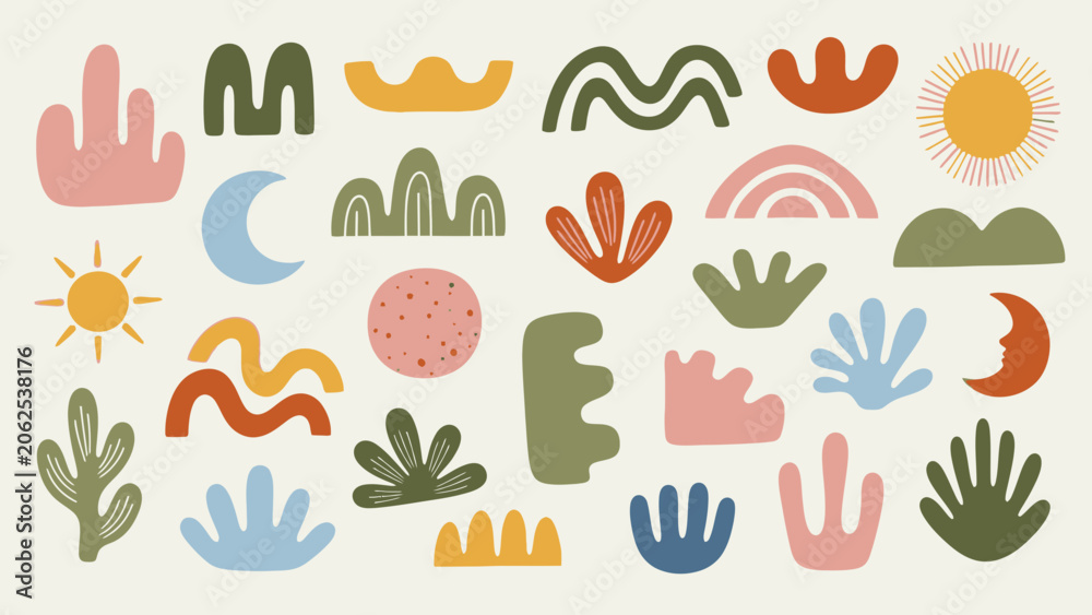 Obraz premium Abstract Shapes, Mid-Century Modern Elements, Organic Forms, Pastel Colors