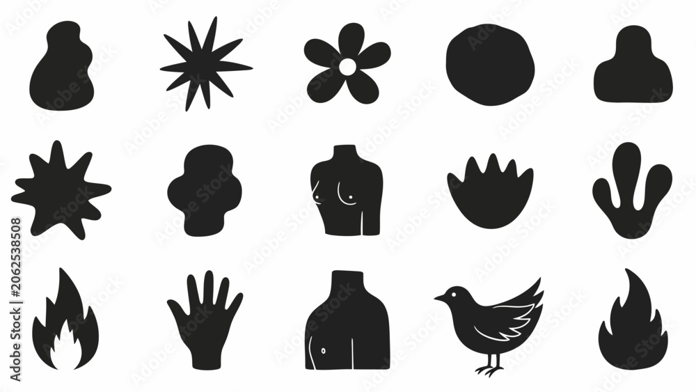 Fototapeta premium Abstract Organic Shapes, Symbols, and Icons Set