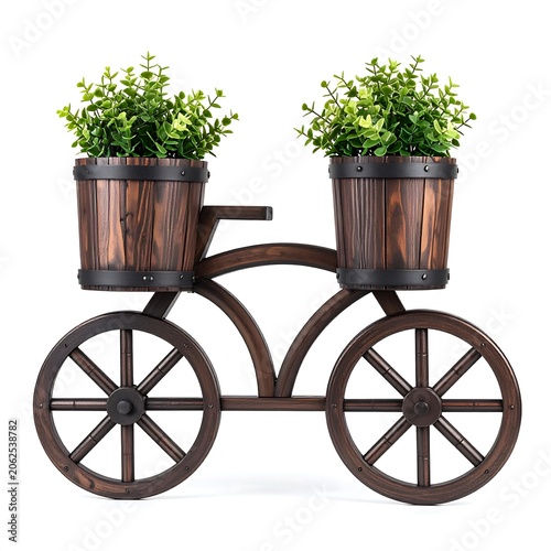 Wooden bike planter with plants