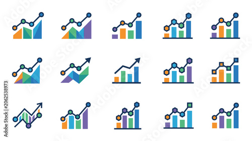 Colorful business graph icons set.