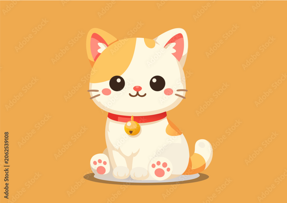 Fototapeta premium Cute Cat Cartoon Flat Vector Illustration